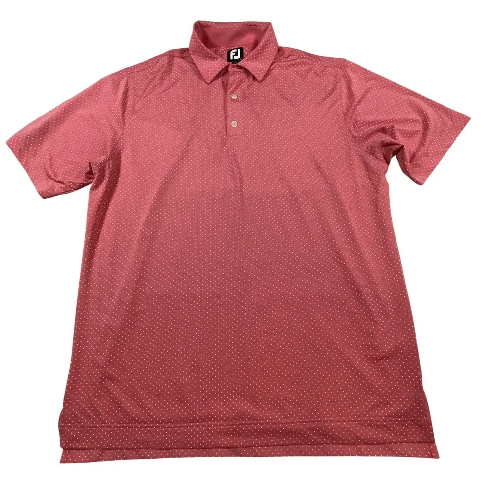 FootJoy Mens Pink Polka Dot Performance Golf Polo Shirt Size Large Short Sleeve